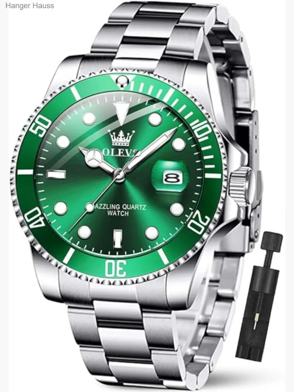 Big Face Stainless Steel Business Dress Analog Quartz Watch for Men